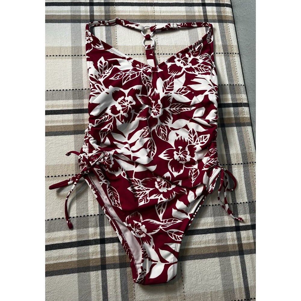 Kona Sol Women's Medium Coverage One Piece, Pink/White Floral, Size M (8-10) NWT